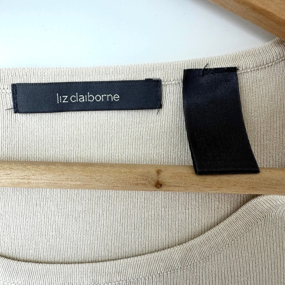 Vintage 90s Liz Claiborne Cream Knit Tank Top Sleeveless Sweater Shell Top - Picture 2 of 6